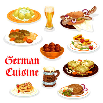 German cuisine dinner icon with Oktoberfest food