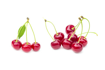 Fresh sweet cherries fruit, juicy ripe red cherry, berry, isolated on the white background