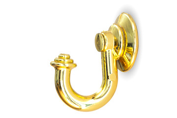 golden hook wall hanger isolated on white gold color with clipping path