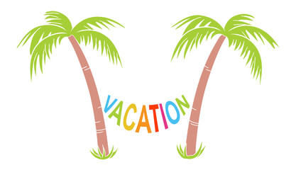 Two Palm Trees With Hammock „VACATION“ / Colourful / Flat Design