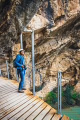 Obraz na płótnie Canvas Caminito Del Rey - mountain wooden path along steep cliffs in Andalusia, Spain