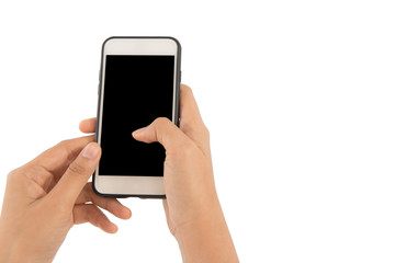 hand holding phone isolate on white background,use clipping path.