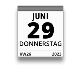 Kalender für Donnerstag, 29. JUNI 2023 (Woche 26)