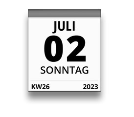 Kalender für Sonntag, 2. JULI 2023 (Woche 26)