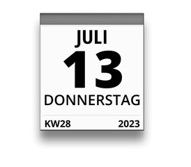 Kalender für Donnerstag, 13. JULI 2023 (Woche 28)