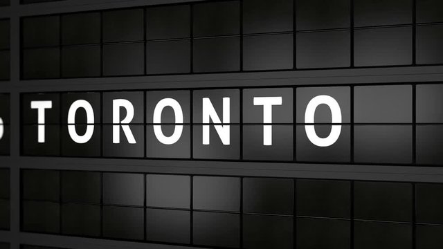 3D generated animation, analog flight information display board with the arrival city of Toronto, Canada
