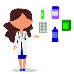  vector illustration doctor, pharmacist, treatment, medication isolated on white background
