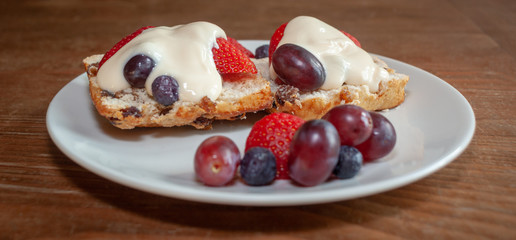 Scone with Fresh Fruit and Cream Panorama