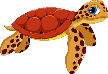 Fototapeta premium Cute sea turtle cartoon isolated on white background