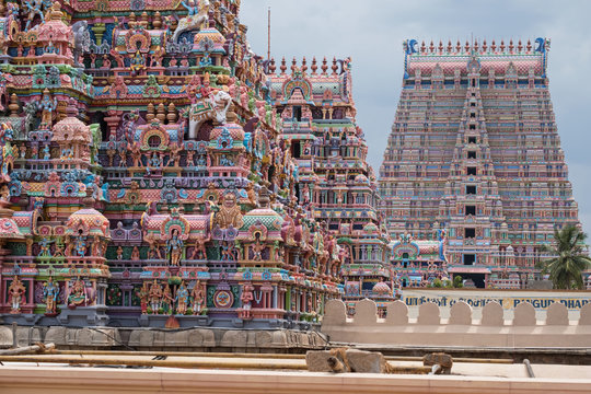 The main gateway, to the Sri Ranganatha Swamy temple at Trichy. It was completed in 1987, has 13 tiers and is 73 metres high, the tallest in Asia
