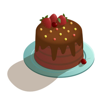 Chocolate cake in isometric style