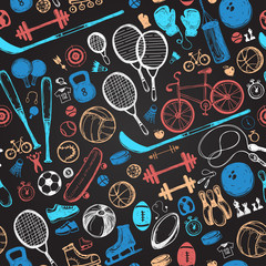 Sport sketch pattern. Hand drawn