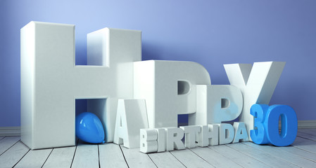 Happy Birthday 3D-Schriftzug mit Luftballon zum 30. Geburtstag