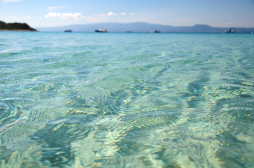 Transparent sea water surface close up, Alikes beach, Ammouliani