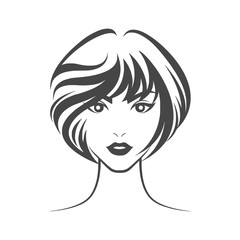 Women hair style icon, logo women face on white background 