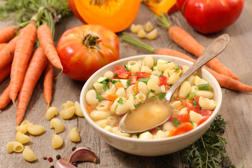 pasta, broth and vegetable