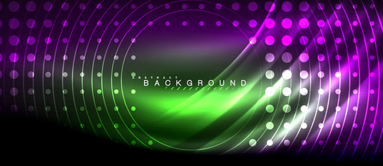 Neon glowing lines, magic energy space light concept, abstract background wallpaper design