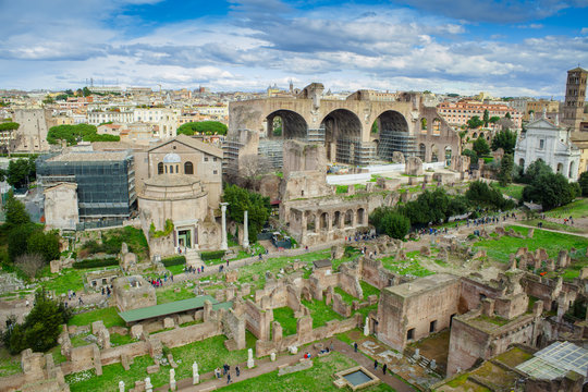 ruins of Roman Forum in Rome city, Italy
