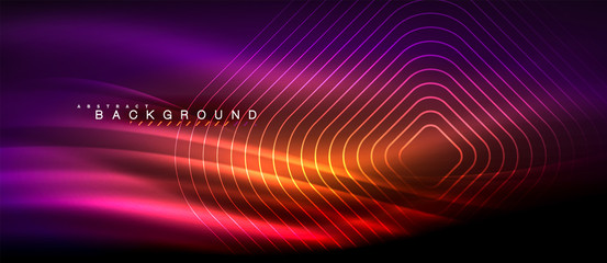 Neon glowing lines, magic energy space light concept, abstract background wallpaper design