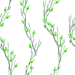 Seamless Botanical Pattern with Briar Branches in Asian Style.