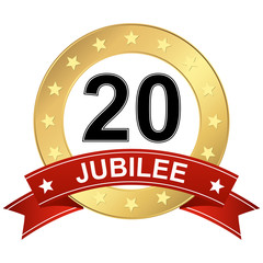 Jubilee button with banner 20 years