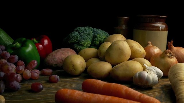 Rustic Food Spread Of Vegetables On Wooden Table