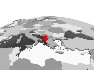 Albania on grey globe