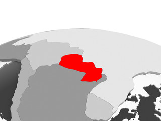 Paraguay on grey globe