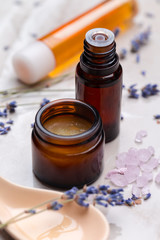 lavender body care products. Aromatherapy, spa and natural healthcare concept