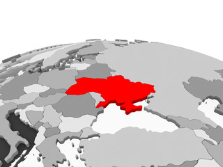 Ukraine on grey globe