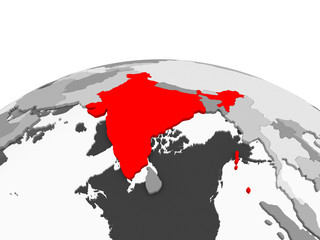 India on grey globe