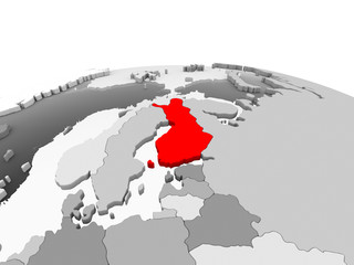 Finland on grey globe
