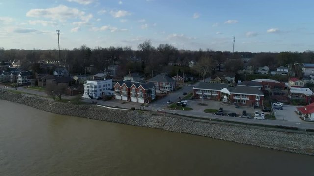 Pull back and rise shot of the riverfront in Newburgh, Indiana. Shot on Phantom 4 Pro in 4K at 60fps.