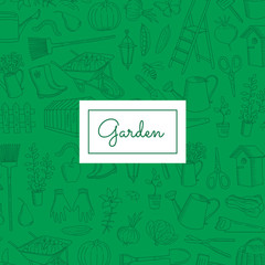 Fototapeta premium Vector gardening doodle icons background with place for text illustration