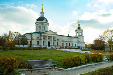 Fototapeta na wymiar Russia, Kolomna. Orthodox Church Of Michael Archangel Under Dramatic Sky In Autumn.