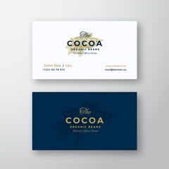 Obraz premium Cocoa Bean Farm Abstract Elegant Vector Sign or Logo and Business Card Template. Premium Stationary Realistic Mock Up. Modern Typography and Soft Shadows.