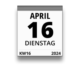 Kalender für Dienstag, 16. APRIL 2024 (Woche 16)