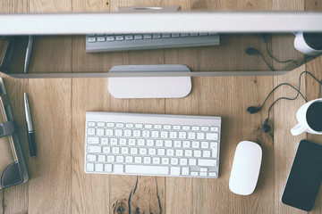 Computer on a desk from top view