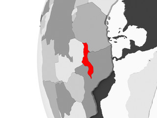 Malawi on grey globe