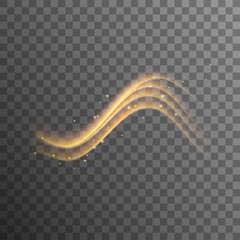 Magic golden light effect with curve trail. Illustration isolated on transparent  background. Graphic concept for your design