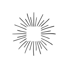 Obraz premium Vector Sun Rays Linear Drawing, Retro Style Illustration, Black Lines Isolated on White Background, Vintage Square Frame.