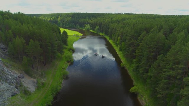 Calm river, sailing boat