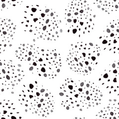 Seamless pattern of watercolor stains. Black and white illustration.