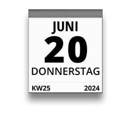 Kalender für Donnerstag, 20. JUNI 2024 (Woche 25)