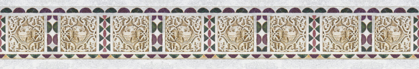 Old italian carved stone frame with geometric and foliage shape taken from the medieval frieze of the facade of Pisa Cathedral (Italy-Tuscany region-Pisa city)  - seamless pattern