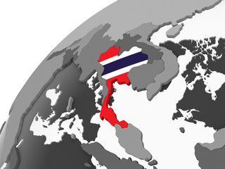 Thailand with flag on globe