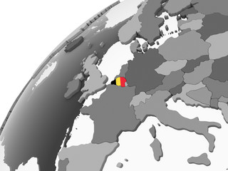 Belgium with flag on globe