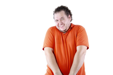 Surprise. Funny fat man. 