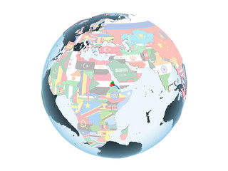 Eritrea with flag on globe isolated