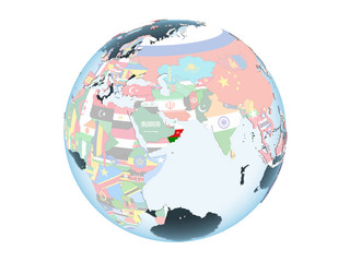 Oman with flag on globe isolated